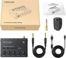 Mini Audio Mixer 4 Channel Line Mixer USB-C Powered Sub Mixer Volume Control Low