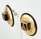 Tabra Sterling Brass & 14K Gold Round Disc Mosaic Pyramid Pierced Earrings — photo 3