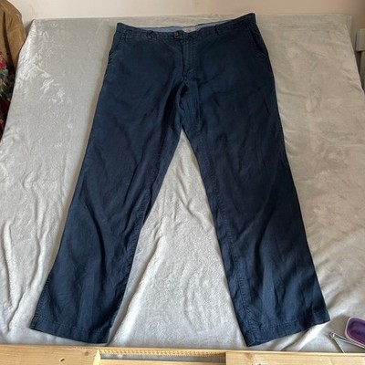 Marks & Spencer Hose Herren W42 L33 Navy Tailored Leinen Chino Straight Flachs