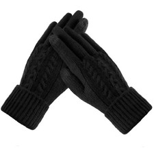 Winter Gloves for Women - Touchscreen Knit, Warm, Thick Lined, Black