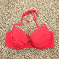 Victoria's Secret 34D Hot Peach Pink Bikini Push up Halter Swimsuit Bra Top