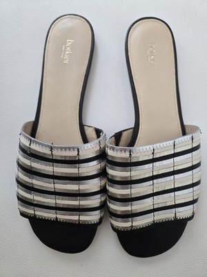 Botkier Marley Leather Stripe Slide Sandals Slip on Womens Size 9.5 New