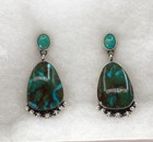 Navajo Earrings Sterling Turquoise Geneva Apachito Drop Dangle Pierced 1- 7/8" L — photo 4