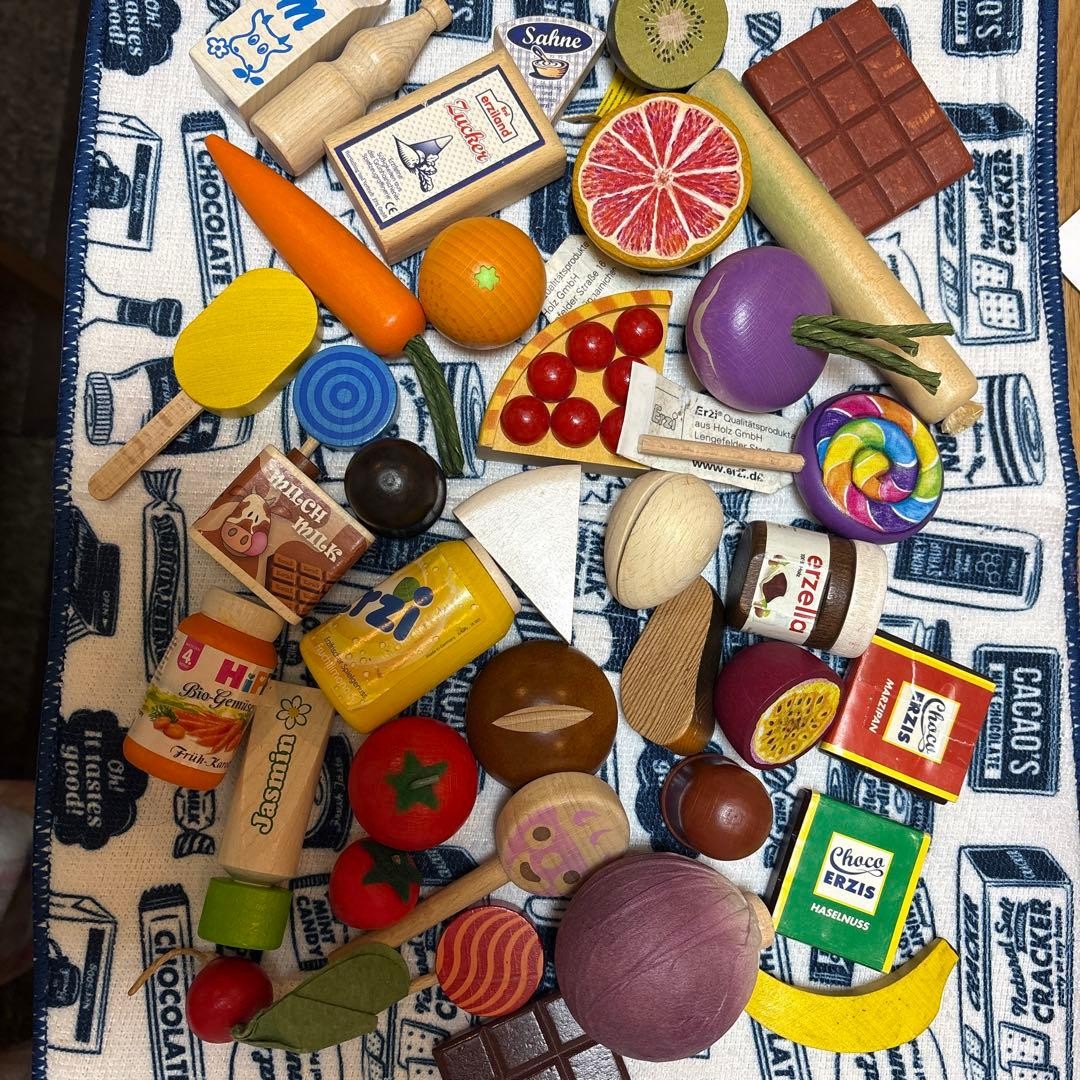German wooden pretend play ingredients set, about 30 items or more, erzi HABA