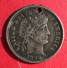 1892 US Barber SILVER Dime XF Details & "Holed" "Love Token"! Old US Coin!
