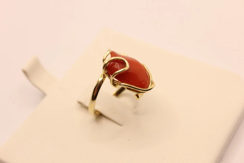 ANELLO ARGENTO DORATO SPOLA CORALLO ROSSO MM 14X10 MIS 13 REGOLABILE EXPLOIT - Immagine 2 di 4