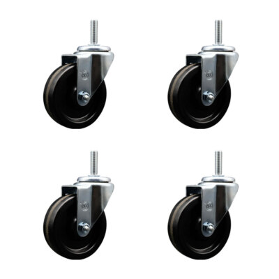 4 Inch Phenolic Wheel Swivel 3/4 Inch Threaded Stem Caster Set Service Caster