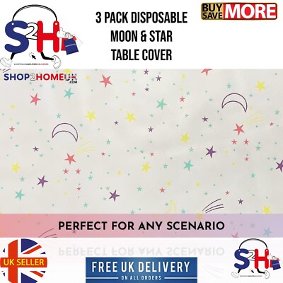 EID 3er Pack Sterne & Monde weiß Papier Tisch Einweg Ramadan Party Hussen 180 cm