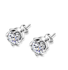 Clear CZ Flower Charm Sterling Silver Women Girl Post Back Stud Earrings B16