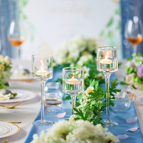 Set of 3 Tall Glass Large Candle Holders Centrepiece TeaLight Wedding