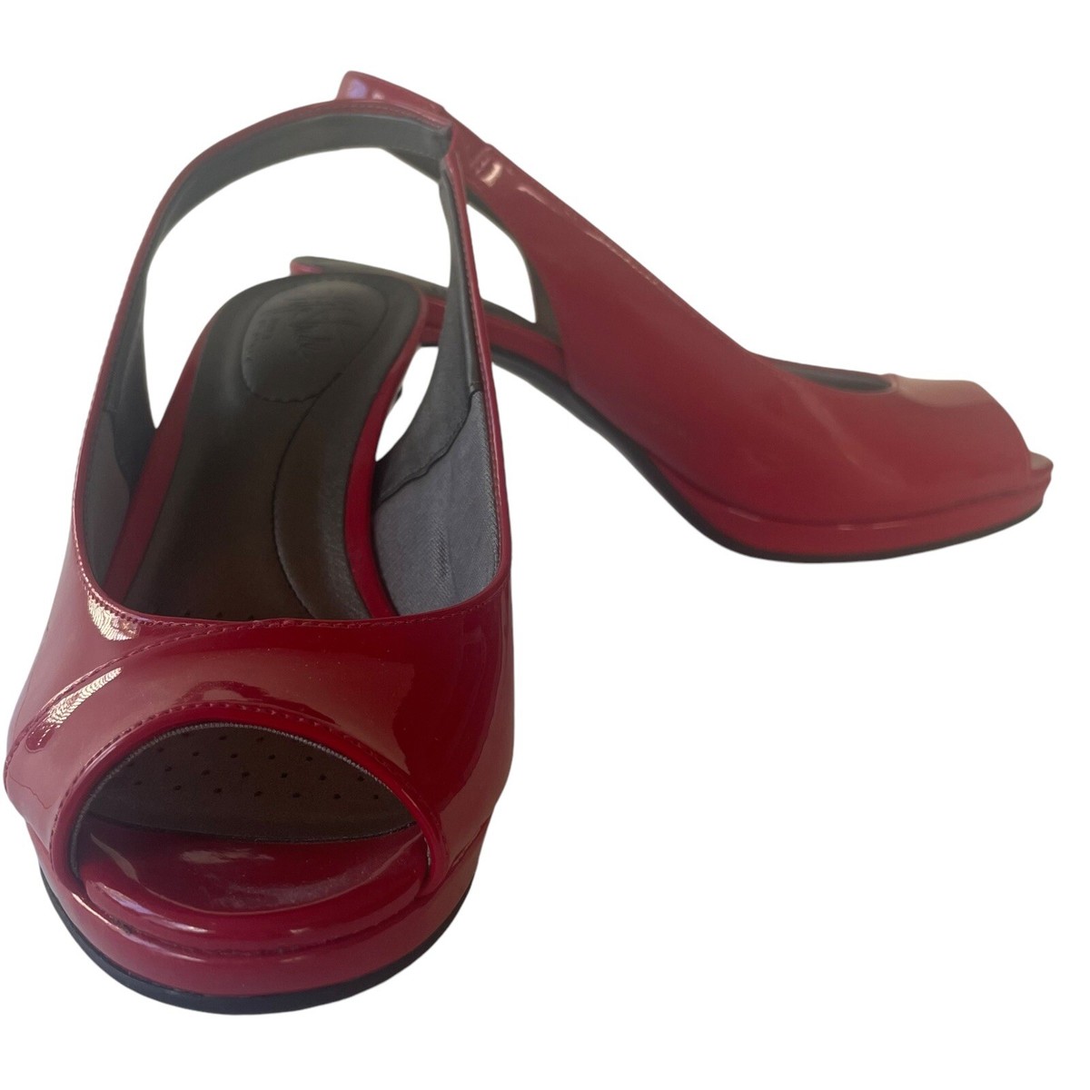 Life Stride Womens Soft System Red Faux Patent Platform Peep Toe High Heels  7M