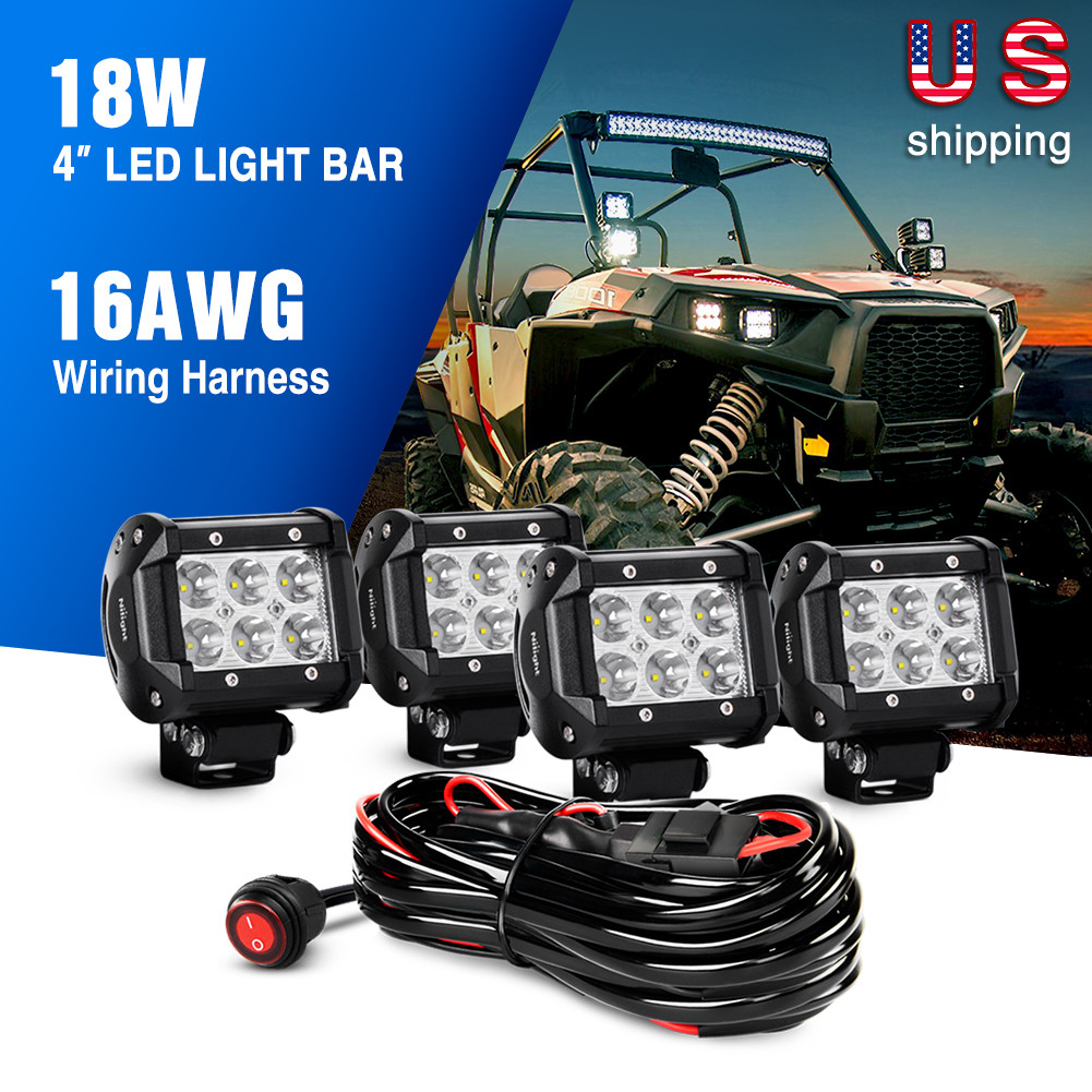 Nilight Led Light Bar 4PCS 4Inch 18W Spot OffRoad Trucks Fog