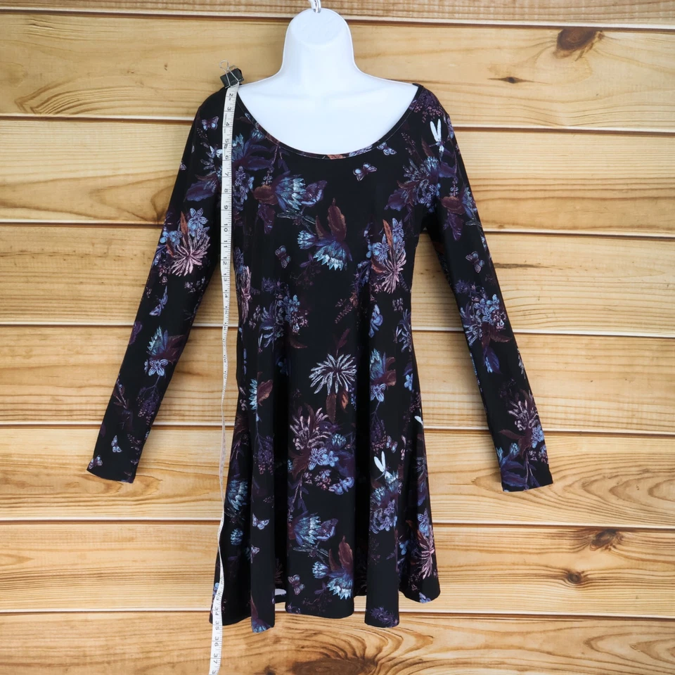 Vestido Mudd Manga Larga Mujer Talla M Negro Floral Tirantes Espalda Acento Elastizado Suave Foto 2 de 4