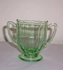 Footed Sugar Bowl Green Depression Glass - Fancy Rim - Paneled Sides