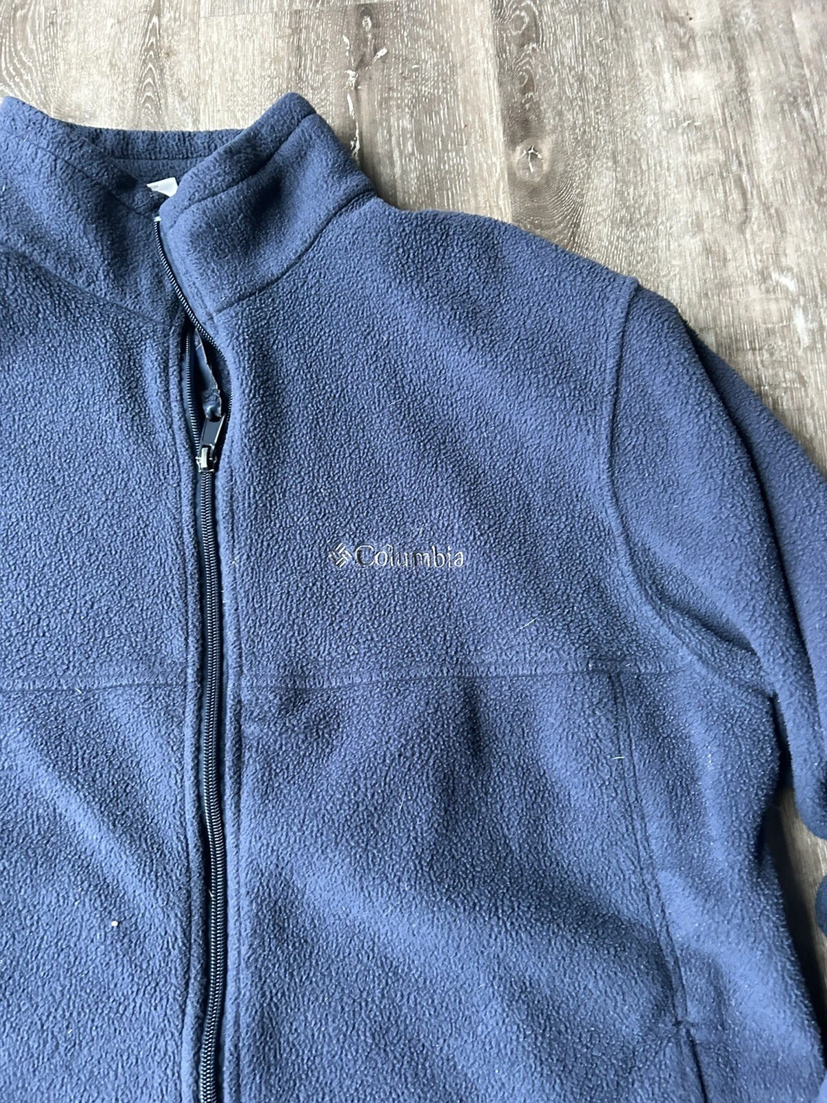 Columbia Jacket Mens Large Fleece Full Zip Dark Blue Zipper Pockets Coat LG