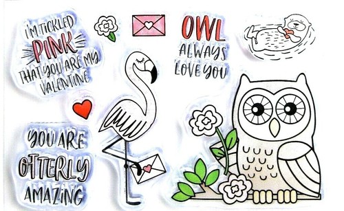 Valentine's Day Owl Flamingo Clear Acrylic Stamp & Die Set by Recollections NEW! - Picture 3 of 4