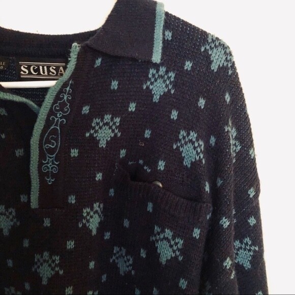 Vintage Oversized Navy Patterned Pullover Size M … - image 2