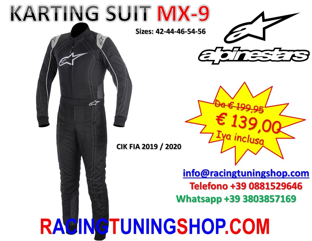 TUTA KART ALPINESTARS CIK FIA OMOLOGATA MX9 - KARTING SUIT FROM 42 TO 56