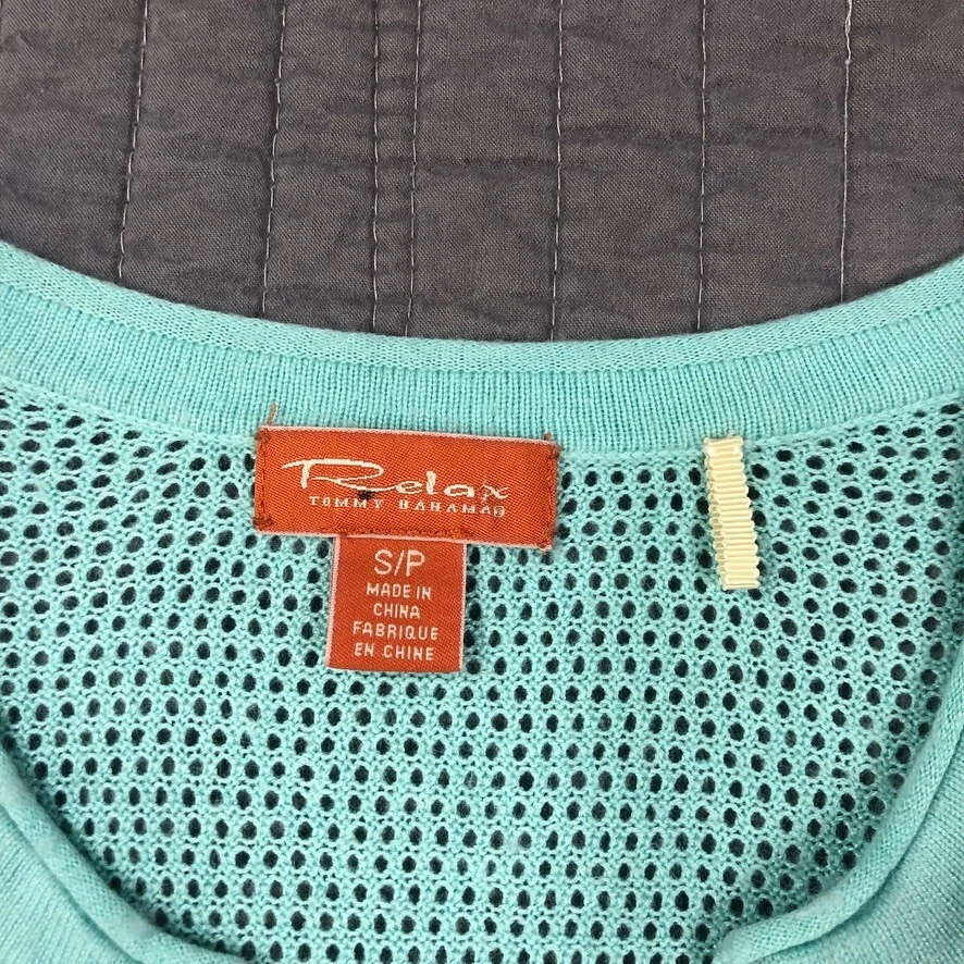 Suéter Tommy Bahama Relax Mujer Pequeño Azul Cachemira Seda Mezcla Angora Henley Foto 3 de 4