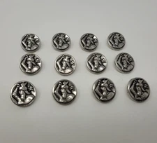 12 pcs Viking Warrior Silver Molded Plastic Craft Sewing Buttons Round VTG