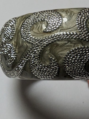 Chunky Silver Tone Bracelet Swirl Enamel Hinged