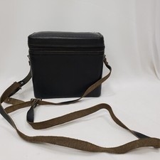 Vtg Camera Bag Satchel Black Leather Long Shoulder Strap Hard Side Carrying Case
