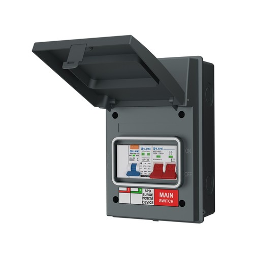 5 Way Metal Enclosure c/w 100A M/Switch and 20/40kA DP SPD 40A Type A RCBO Grey - Picture 3 of 5