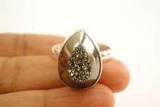 Mettallic Metal Drusy Druzy Quartz 925 Sterling Silver Ring Sz 9 3/4