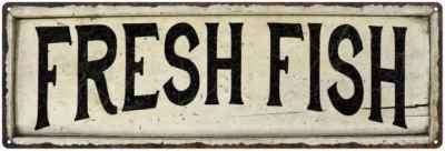 FRESH FISH Farmhouse Style Wood Look Sign Gift   Metal Decor 106180028169