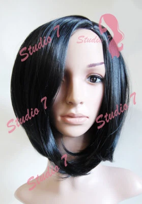 W65 Jet schwarz Damen volle Perücke mittlere Länge Bob natürlicher Look Skin Top Studio7-uk