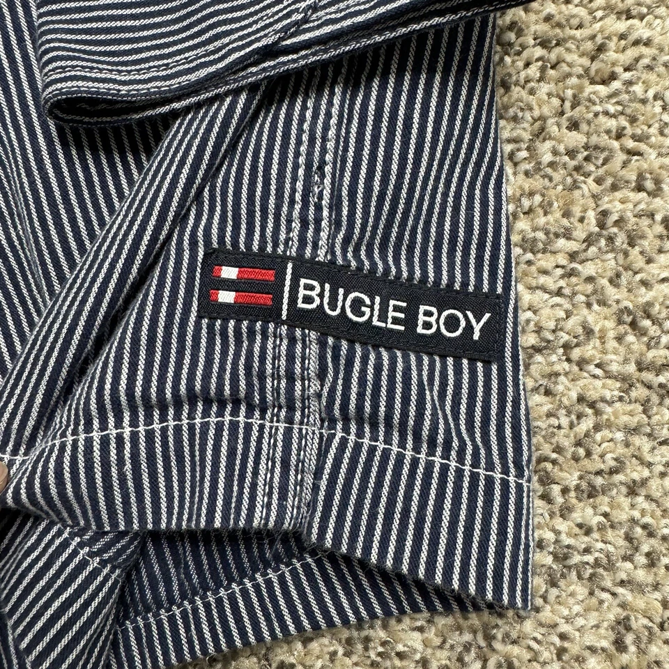 VINTAGE Bugle Boy Shirt Men’s XL Blue 77 Button Down Pockets Striped Logo Y2K * - Image 4 of 4