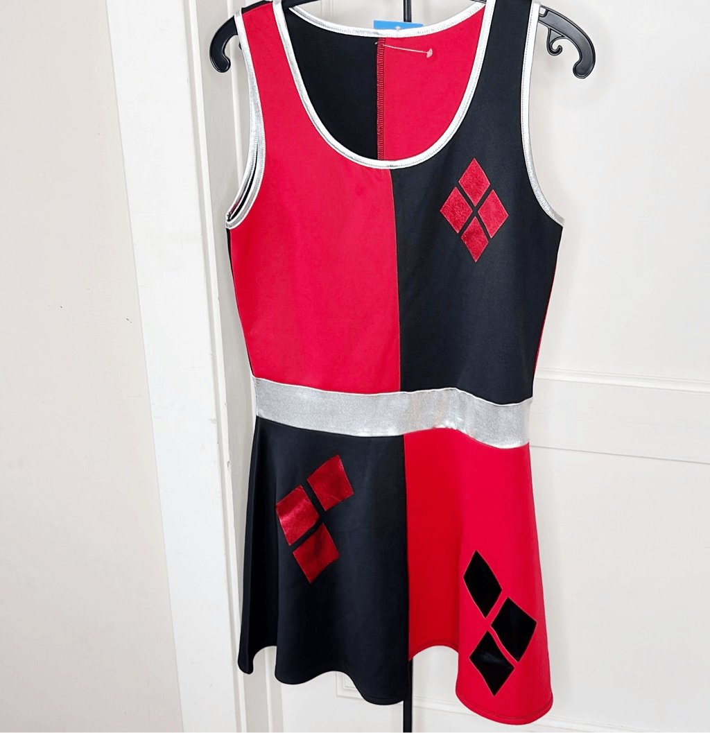 Harley Quinn Joker Clown Jester Halloween Mini Dress Skater Red/Black S/M