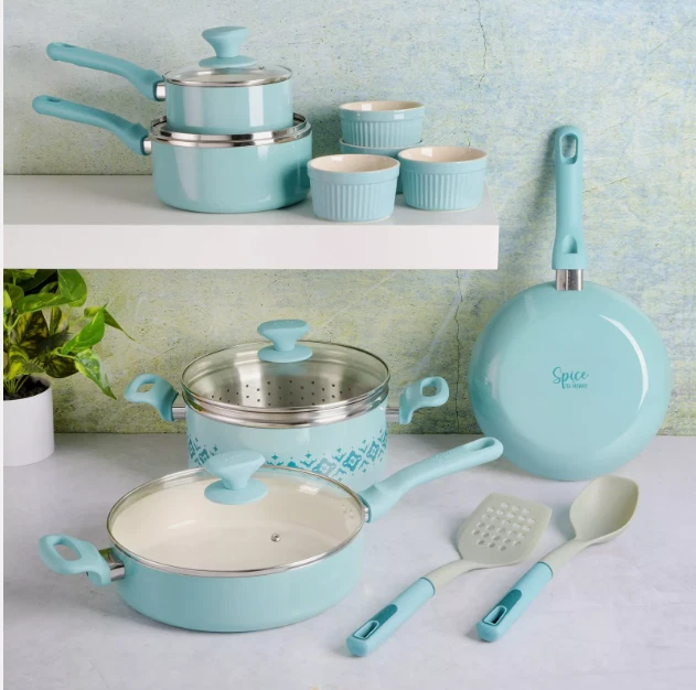 Spice Tia Mowry Aqua 16 pc Set cookware pots pans Nonstick Ceramic steamer New
Opens in a new window