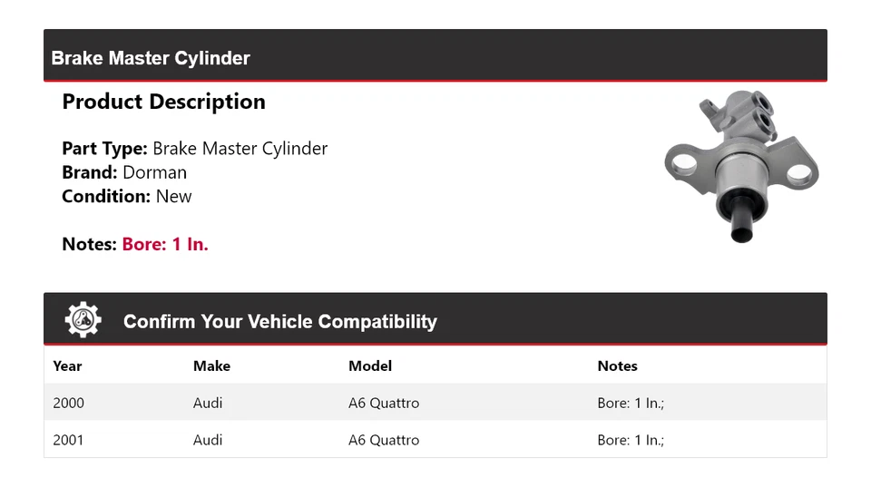For 2000-2001 Audi A6 Quattro Dorman Brake Master Cylinder - Image 2 of 4