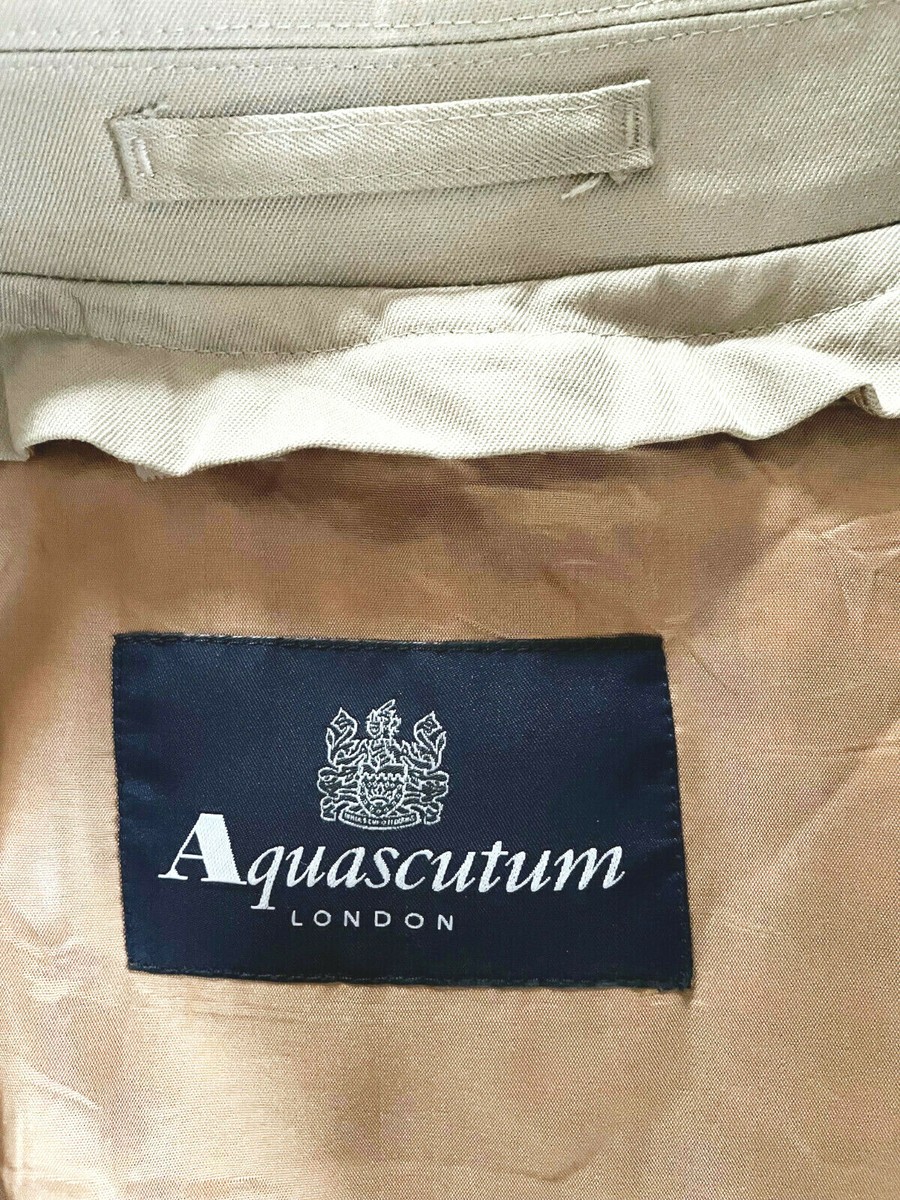 AQUASCUTUM Men's Khaki Trench Raincoat Zip-In Wool Club Check