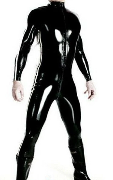 Black Mens PVC Catsuit Wetlook Bodysuit Full Length Underwear Singlet Stag Do