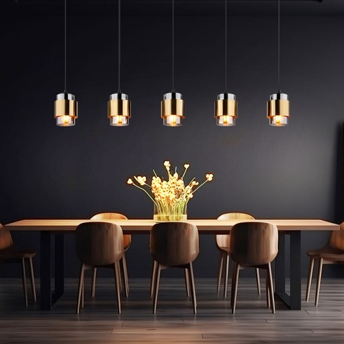 Luce a Sospensione Lampadario Sala da Pranzo Vetro Colori Fumi 5 Fiamma L 105 CM - Foto 5 di 9