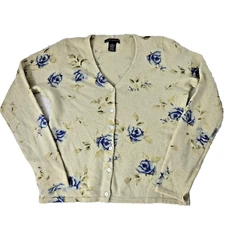Sarah Spencer Sweater Cardigan Large Blue Floral VTG Wool Angora Fairy Grunge 90