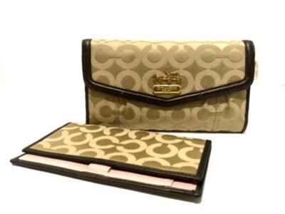 COACH MADISON TRIFOLD CHECKBOOK KHAKI SIG OP ART CLUTCH  display picture 1