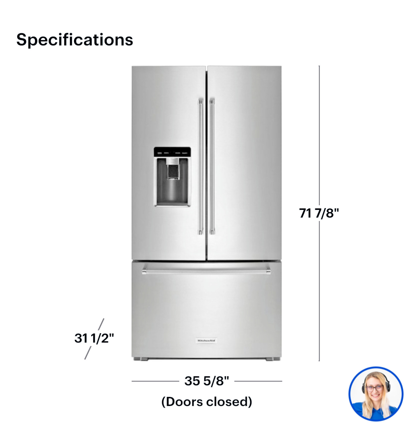 KitchenAid 23.8 Cu Ft French Door Counter-Depth Refrigerator  Stainless Steel