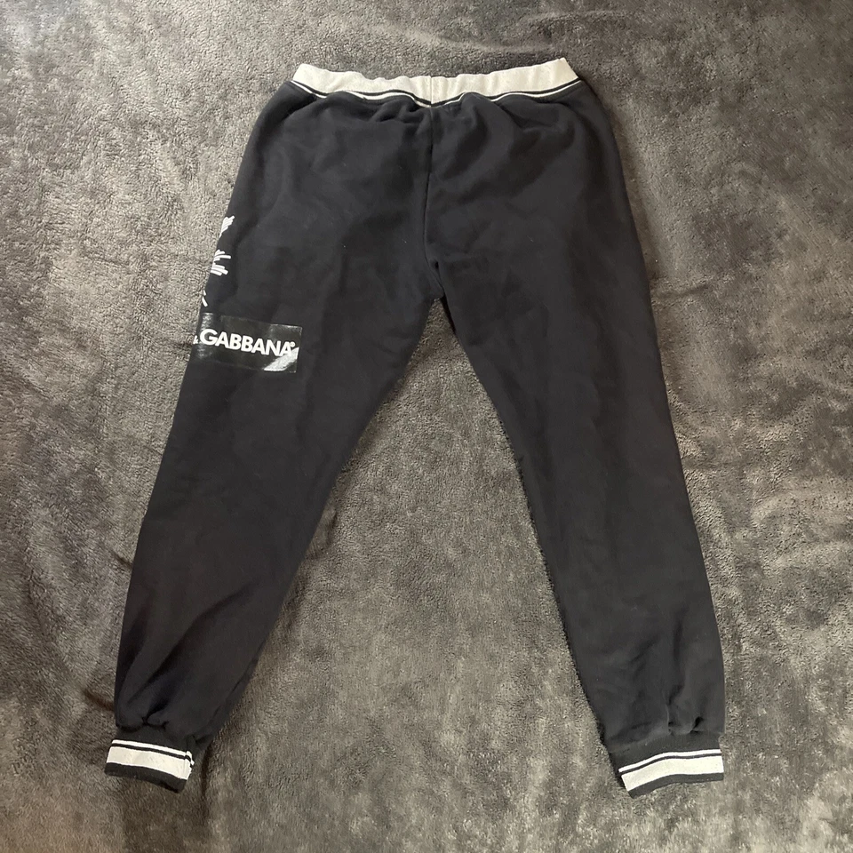 DOLCE & GABBANA Cotton Track Jogging Pants with Sacred Heart Logo Black - Image 2 of 4