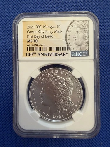2021-CC Morgan Silver Dollar Carson City Privy Mark First Day Issue MS 70 NGC