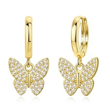 Gold Butterfly Earrings For Women Small Gold CZ Huggie Hoop Earring 14k Gold Pla