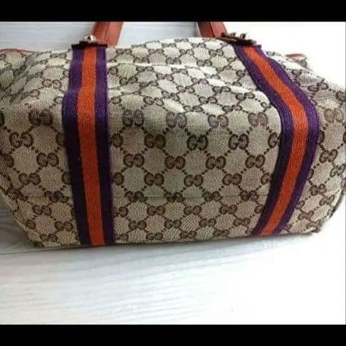 GUCCI Vintage GG Canvas Shoulder Bag Brown Leather 22cm x 38cm Excellent thumbnail 4