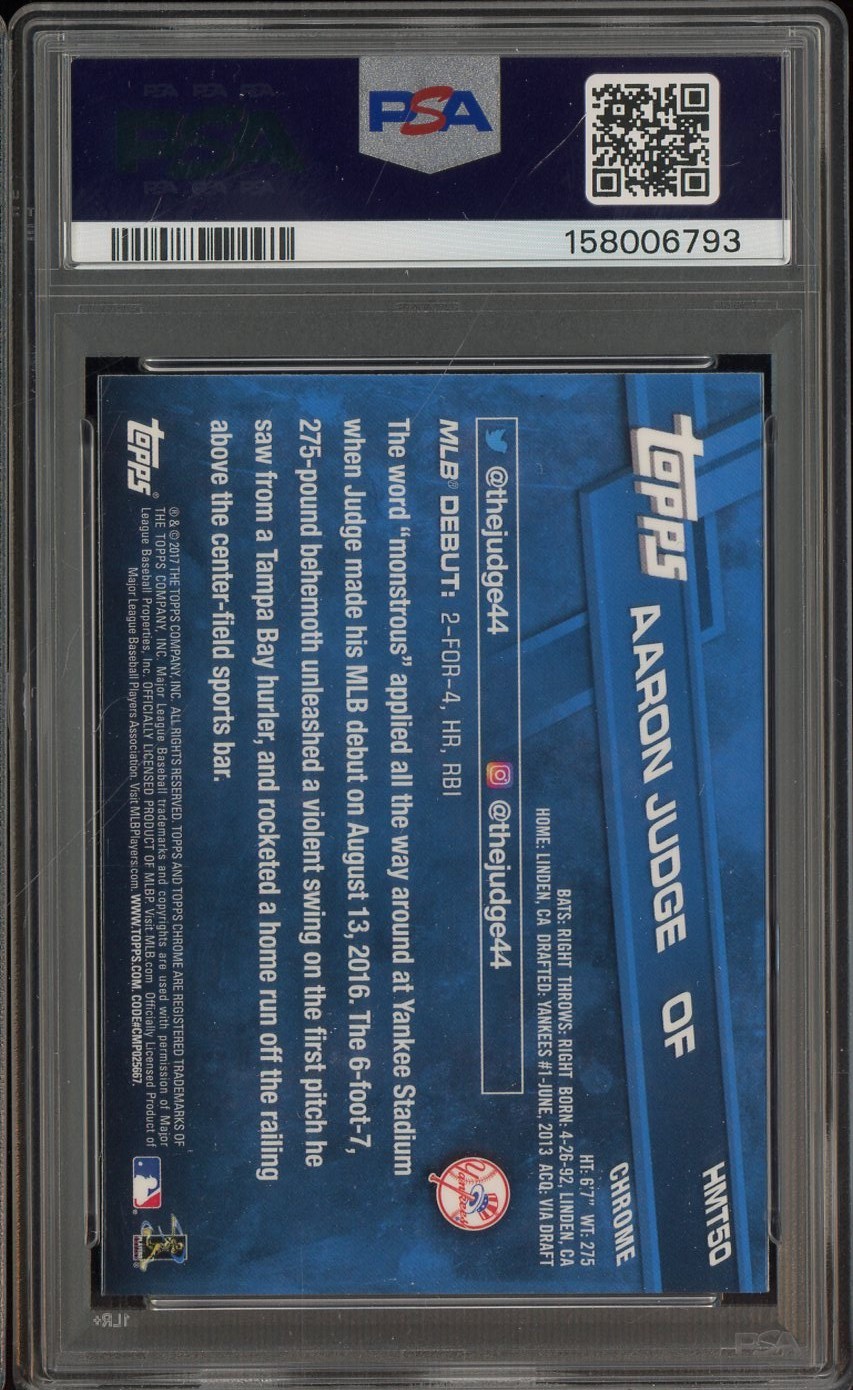 2017 Topps Chrome Update #HMT50 Aaron Judge Yankees RC Rookie PSA 10 GEM MINT view 2