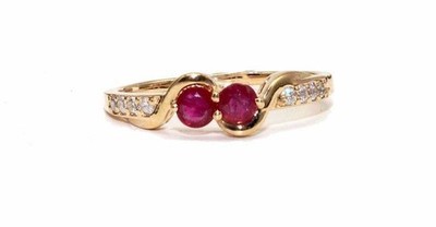 Natural Ruby & Diamanten Verlobungsring 10k Gelbgold Damen 6.5