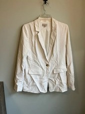 LOFT White Single Button Notch Collar Textured Blazer Jacket Women's SZ 4