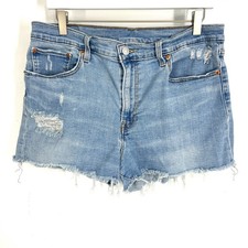Levis 501 Mid Thigh Shorts Light Wash Distressed Cut Off Denim Blue W33