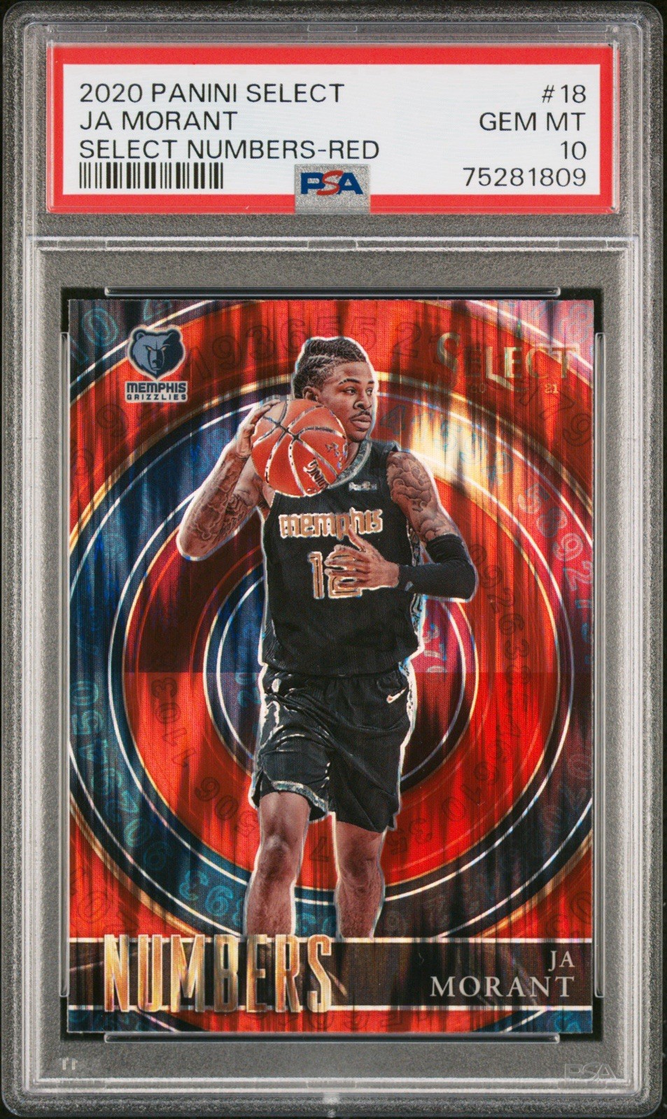 JA MORANT SELECT NUMBERS RED PANINI SELECT 2020 PSA 10