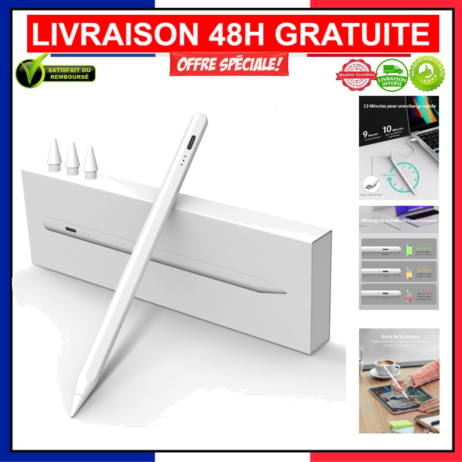 Stylet MEKO pour iPad à induction magnétique en aluminium blanc